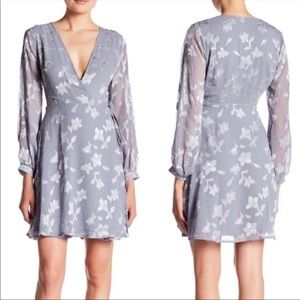 ASTR The Label Dusty Blue Burnout Wrap Dress